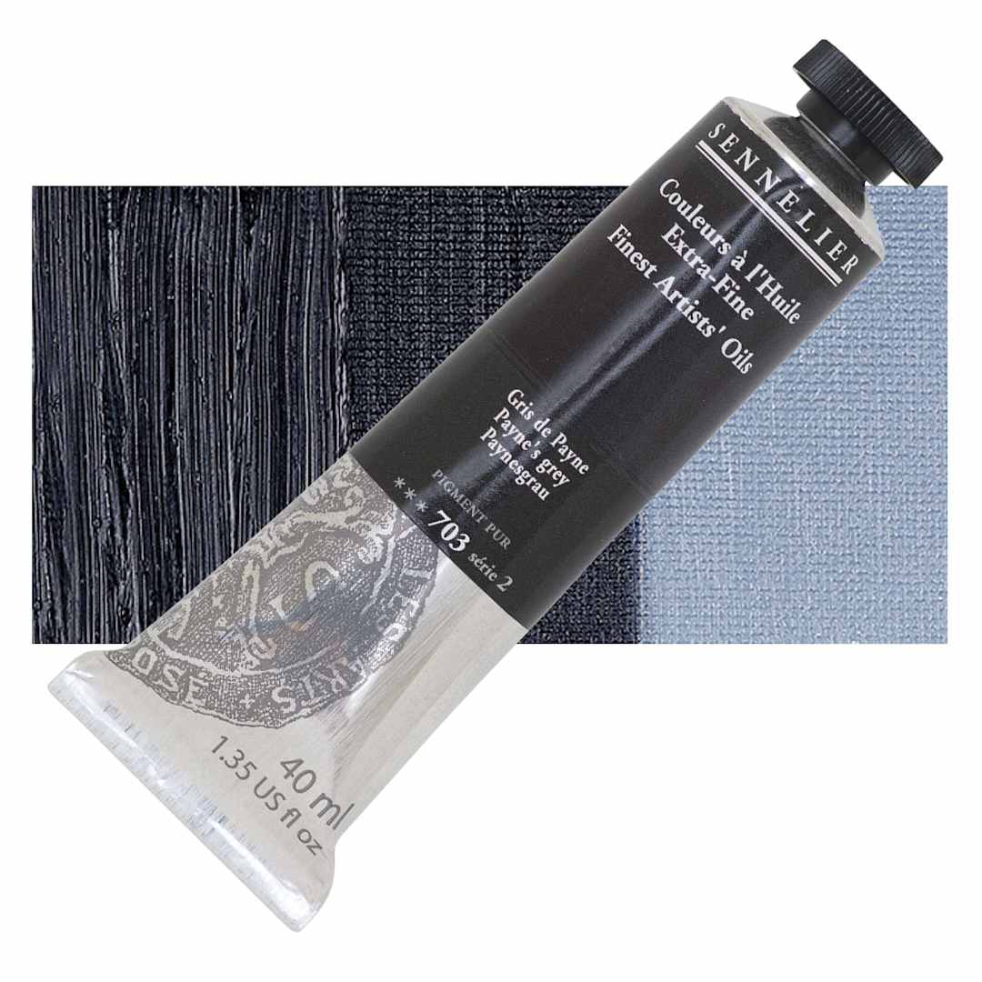 Open in modal - Sennelier Artists' Extra Fine Oil Paint - Payne's Gray, 40 ml tube and swatch