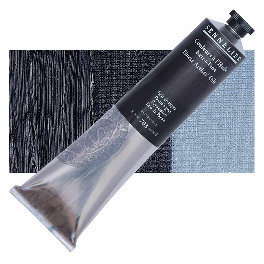 Open in modal - Sennelier Artists' Extra Fine Oil Paint - Payne's Gray, 200 ml tube and swatch