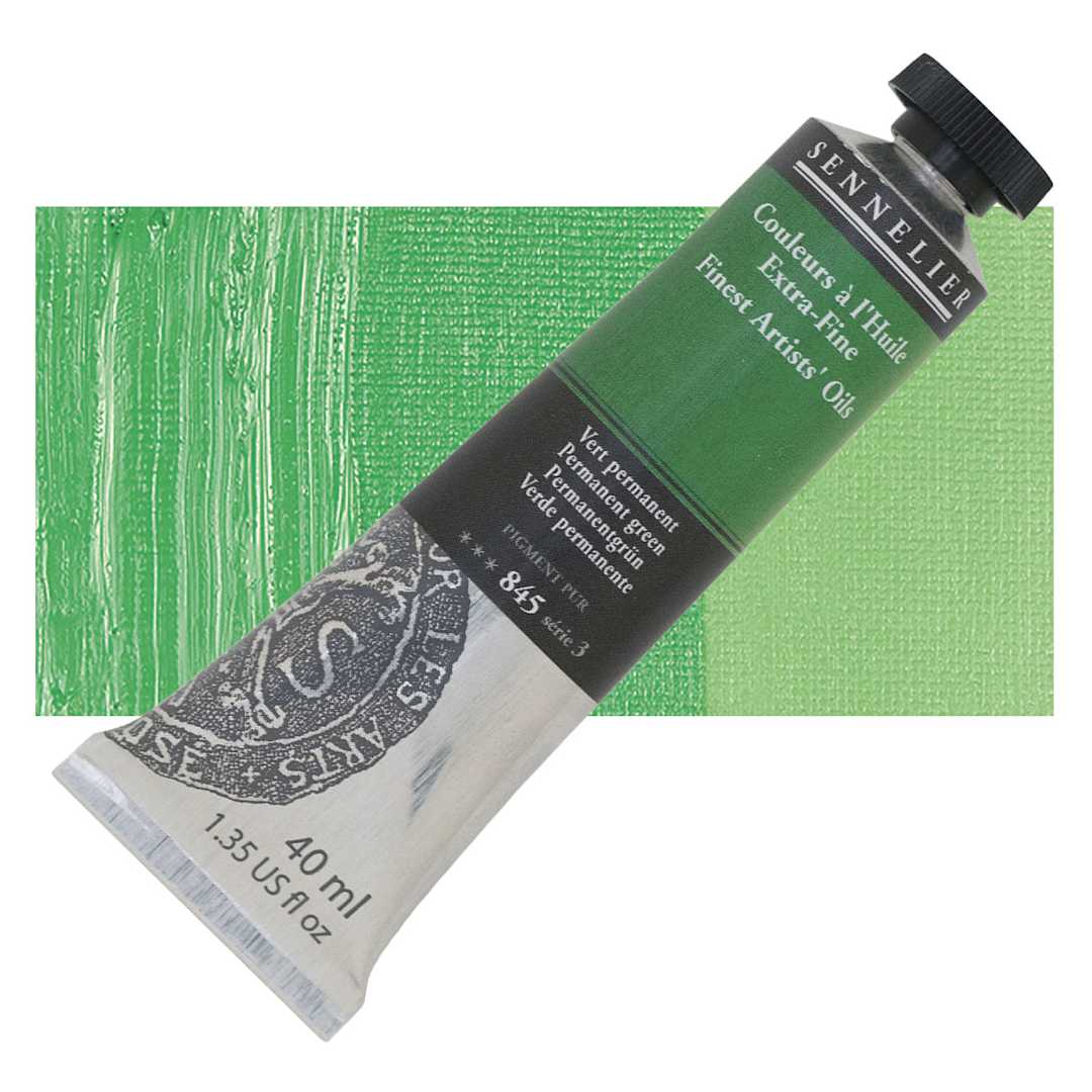 Open in modal - Sennelier Artists' Extra Fine Oil Paint - Permanent Green, 40 ml tube and swatch