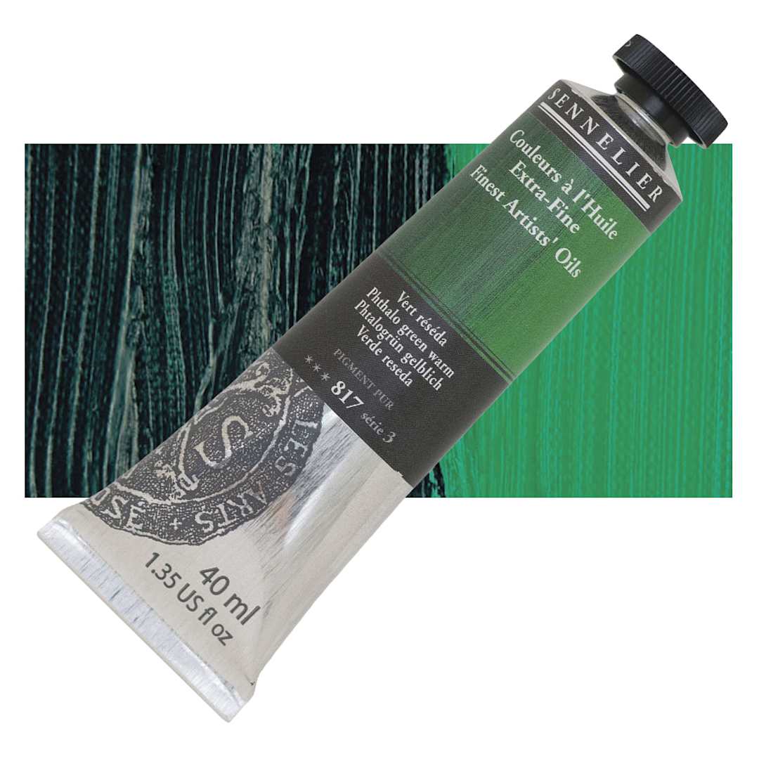 Open in modal - Sennelier Artists' Extra Fine Oil Paint - Phthalo Green Warm, 40 ml tube and swatch
