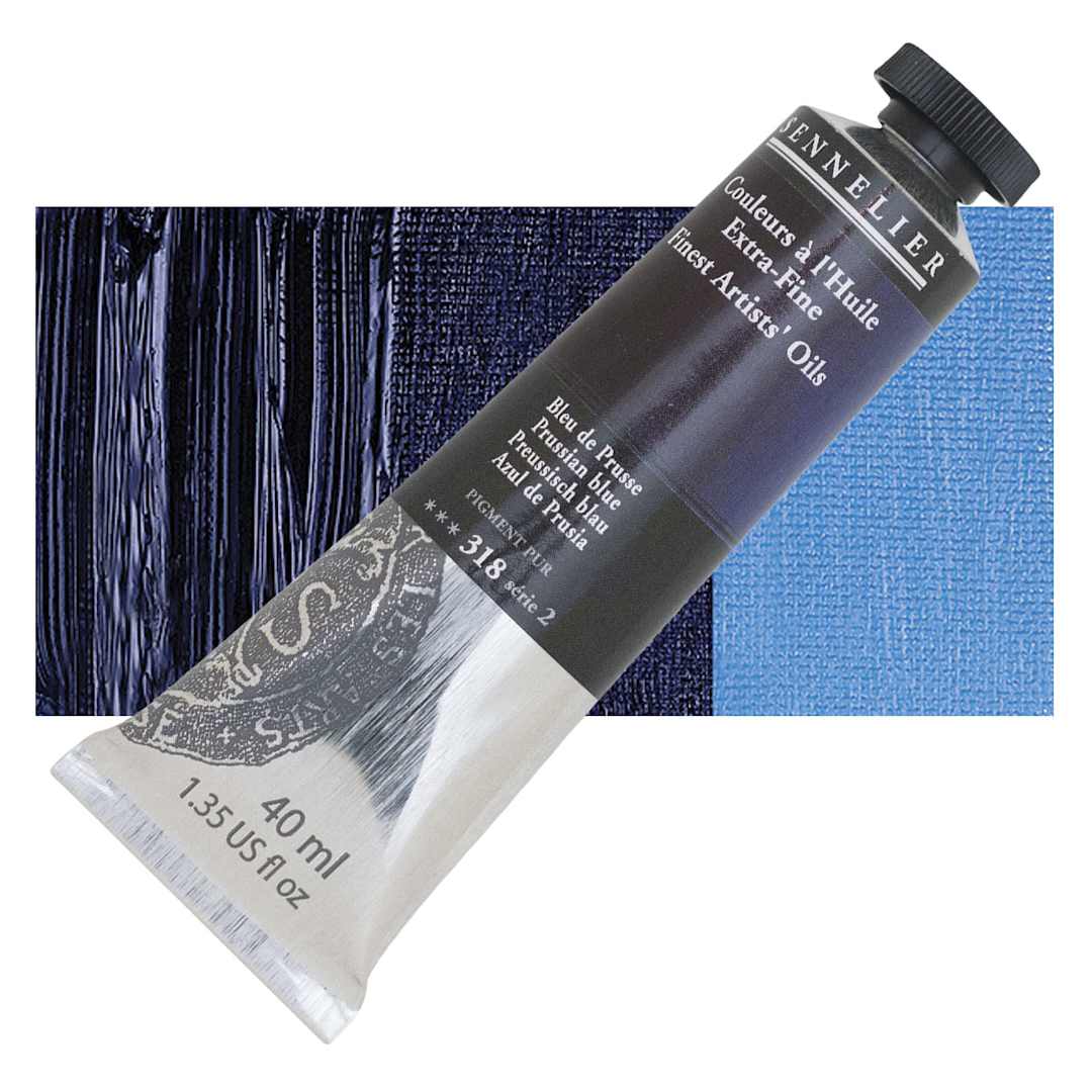 Open in modal - Sennelier Artists' Extra Fine Oil Paint - Prussian Blue, 40 ml tube and swatch