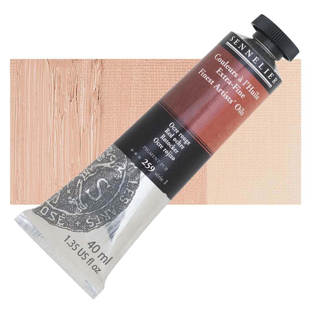 Open in modal - Sennelier Artists' Extra Fine Oil Paint - Red Ochre, 40 ml tube and swatch