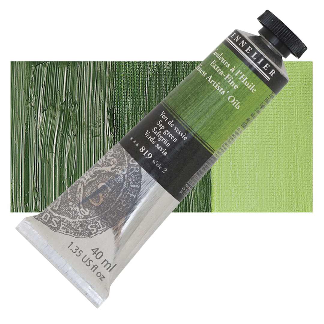 Open in modal - Sennelier Artists' Extra Fine Oil Paint - Sap Green, 40 ml tube and swatch