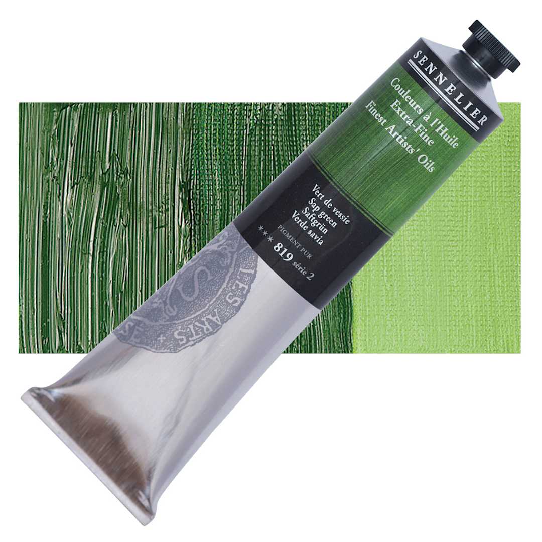 Open in modal - Sennelier Artists' Extra Fine Oil Paint - Sap Green, 200 ml tube and swatch