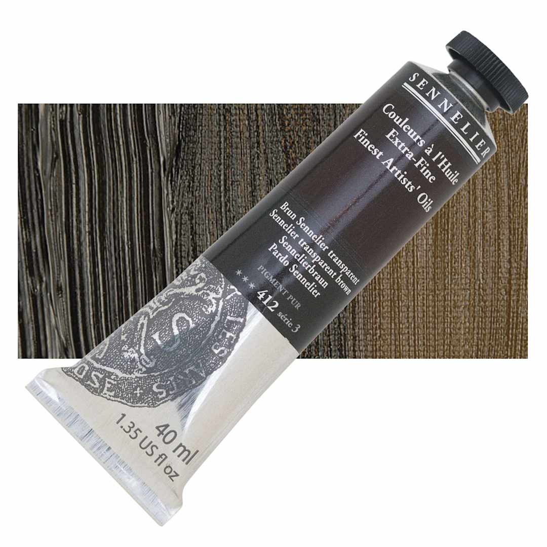 Open in modal - Sennelier Artists' Extra Fine Oil Paint - Sennelier Transparent Brown, 40 ml tube and swatch