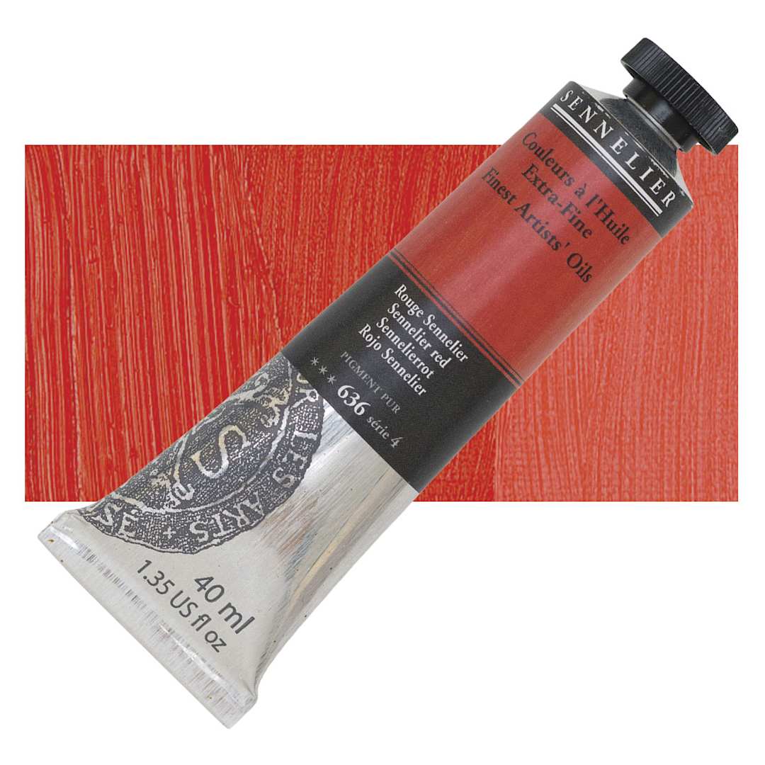 Open in modal - Sennelier Artists' Extra Fine Oil Paint - Sennelier Red, 40 ml tube and swatch