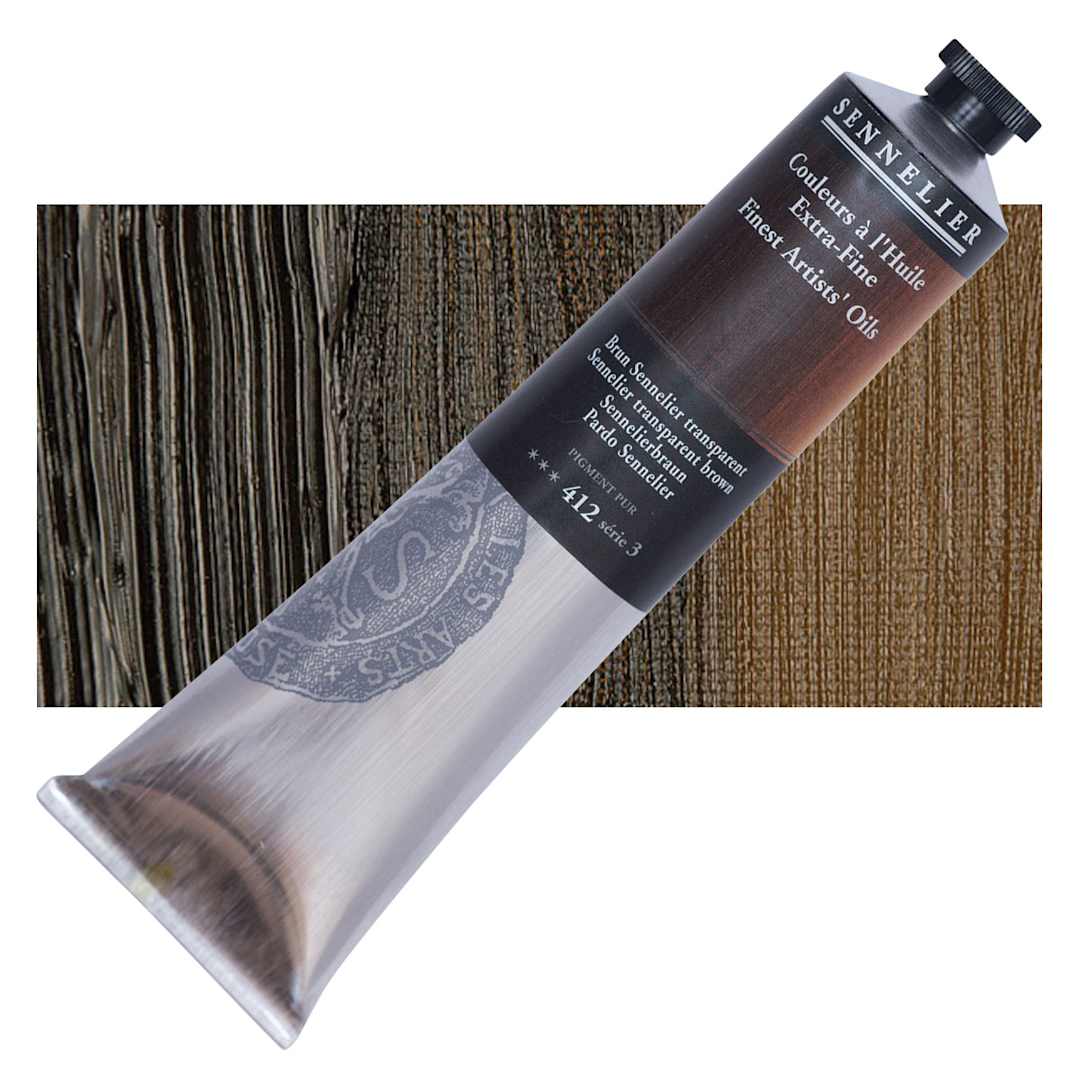 Open in modal - Sennelier Artists' Extra Fine Oil Paint - Sennelier Transparent Brown, 200 ml tube and swatch