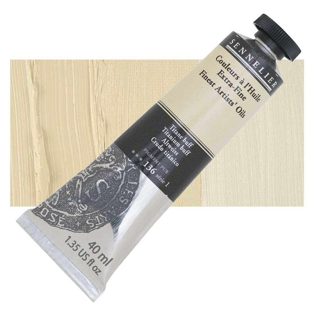 Open in modal - Sennelier Artists' Extra Fine Oil Paint - Titanium Buff, 40 ml tube and swatch