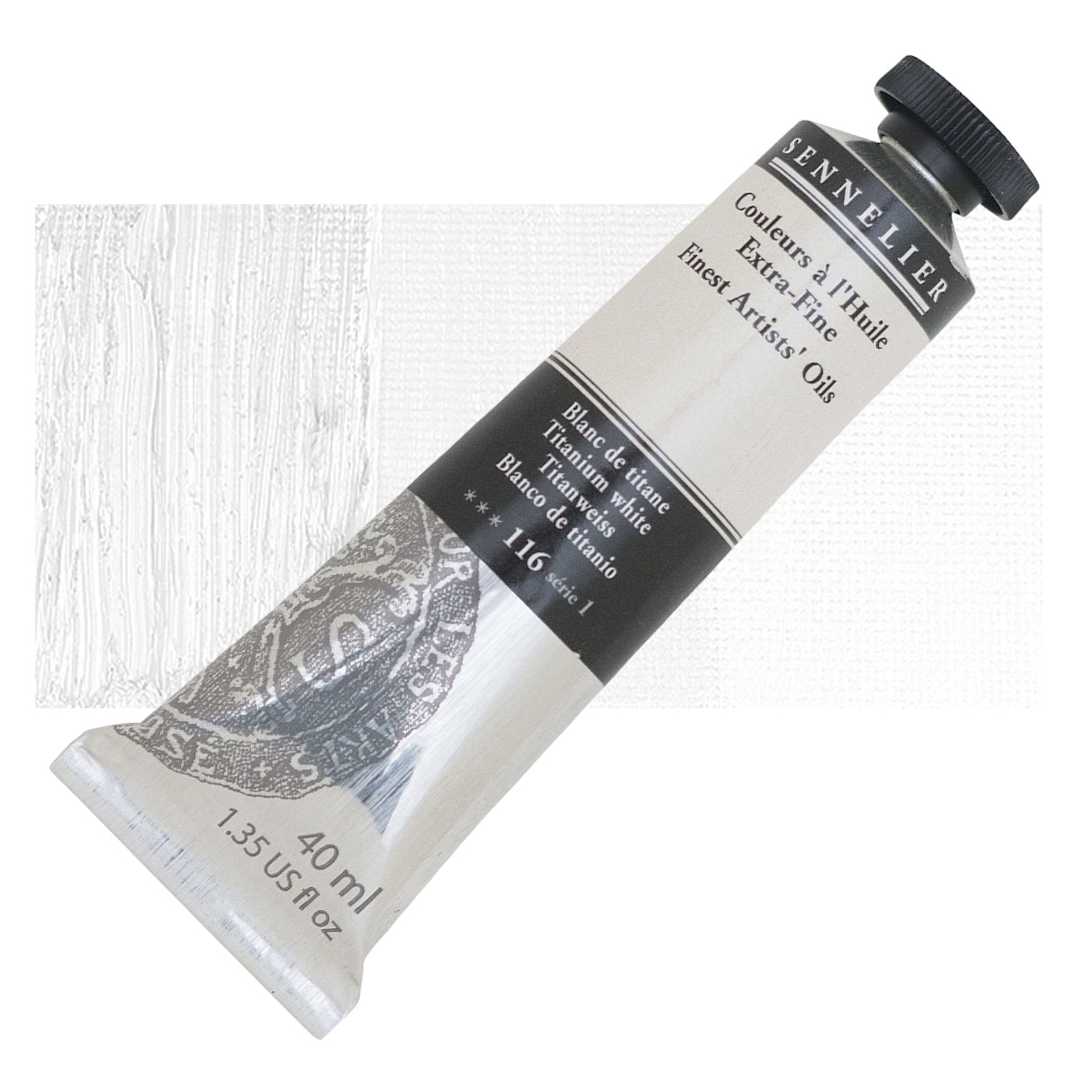 Open in modal - Sennelier Artists' Extra Fine Oil Paint - Titanium White, 40 ml Tube and swatch