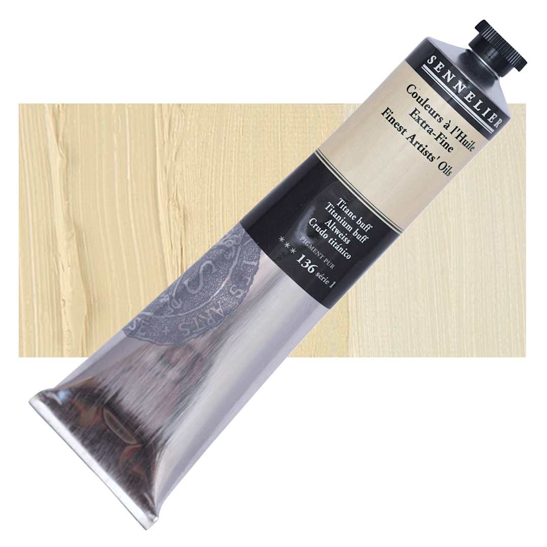 Open in modal - Sennelier Artists' Extra Fine Oil Paint - Titanium Buff, 200 ml tube and swatch