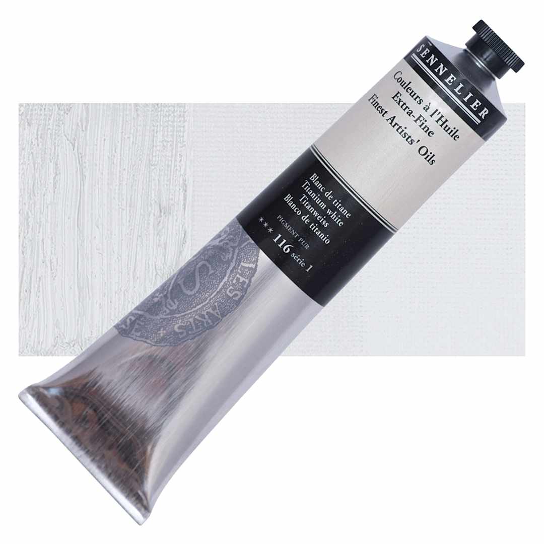 Open in modal - Sennelier Artists' Extra Fine Oil Paint - Titanium White, 200 ml Tube and swatch