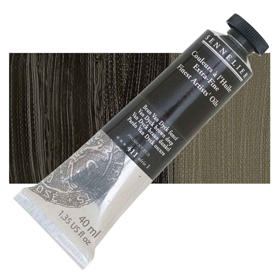 Open in modal - Sennelier Artists' Extra Fine Oil Paint - Van Dyck Brown Deep, 40 ml tube and swatch