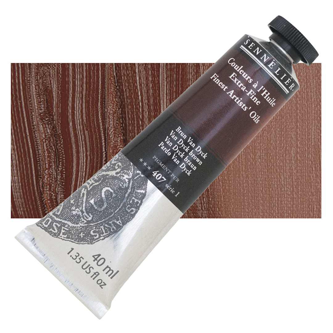 Open in modal - Sennelier Artists' Extra Fine Oil Paint - Van Dyck Brown, 40 ml tube and swatch