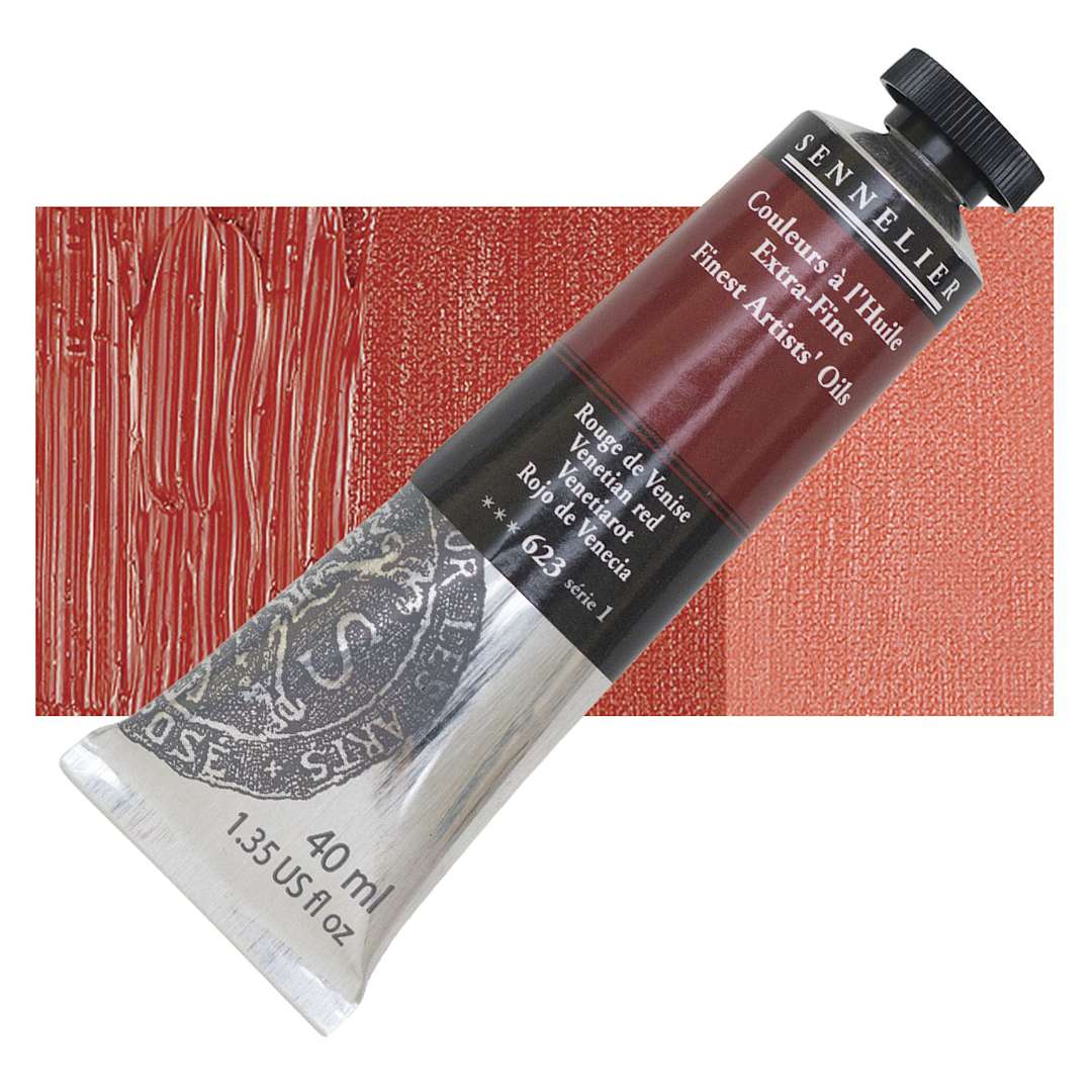Open in modal - Sennelier Artists' Extra Fine Oil Paint - Venetian Red, 40 ml tube and swatch