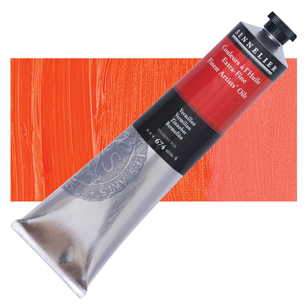 Open in modal - Sennelier Artists' Extra Fine Oil Paint - Vermilion, 200 ml tube and swatch