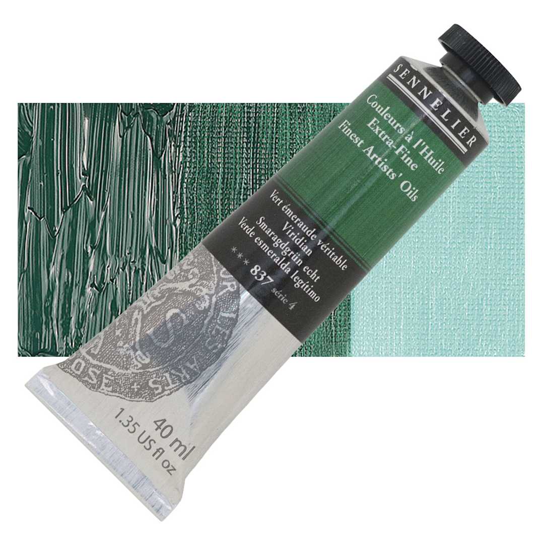 Open in modal - Sennelier Artists' Extra Fine Oil Paint - Viridian, 40 ml tube and swatch