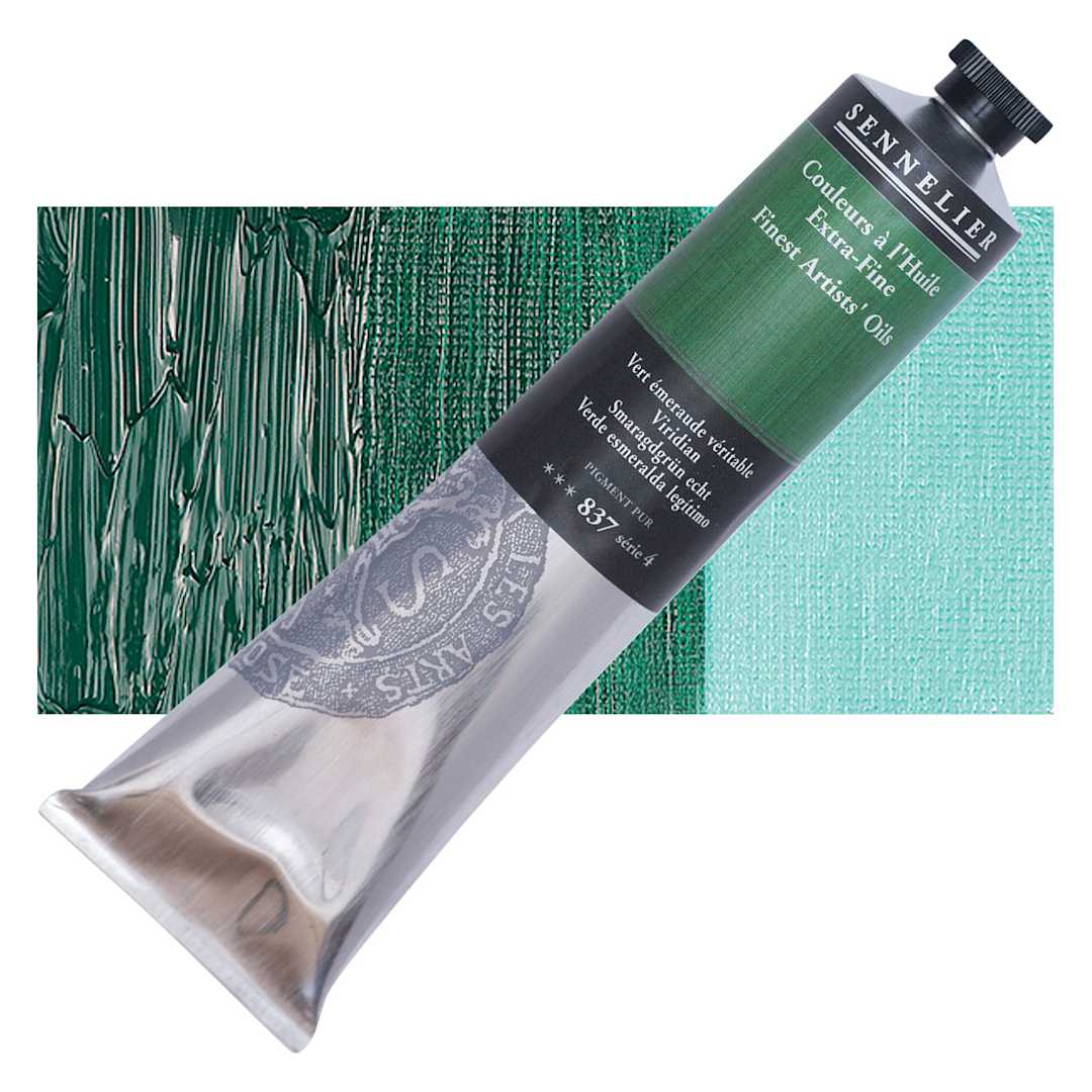 Open in modal - Sennelier Artists' Extra Fine Oil Paint - Viridian, 200 ml tube and swatch