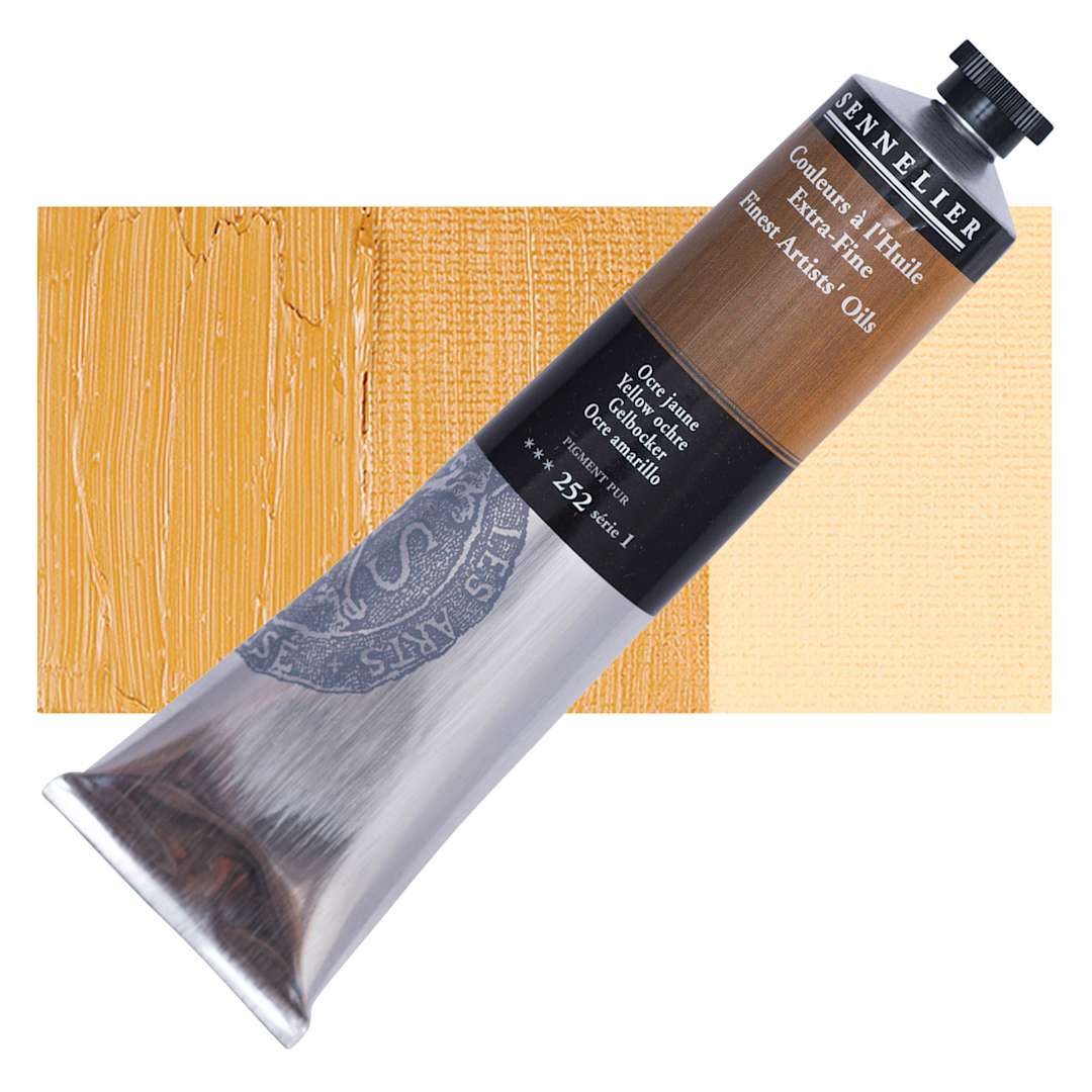 Open in modal - Sennelier Artists' Extra Fine Oil Paint - Yellow Ochre, 200 ml tube and swatch