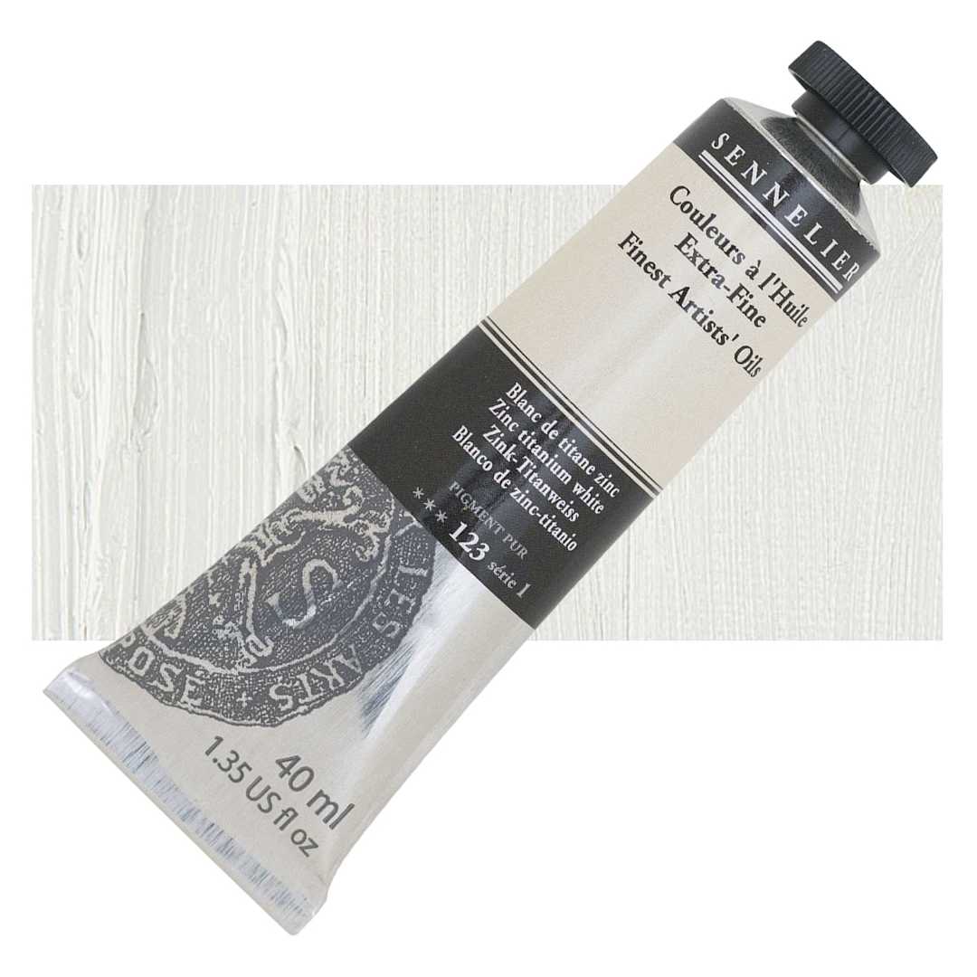 Open in modal - Sennelier Artists' Extra Fine Oil Paint - Zinc Titanium White, 40 ml tube and swatch