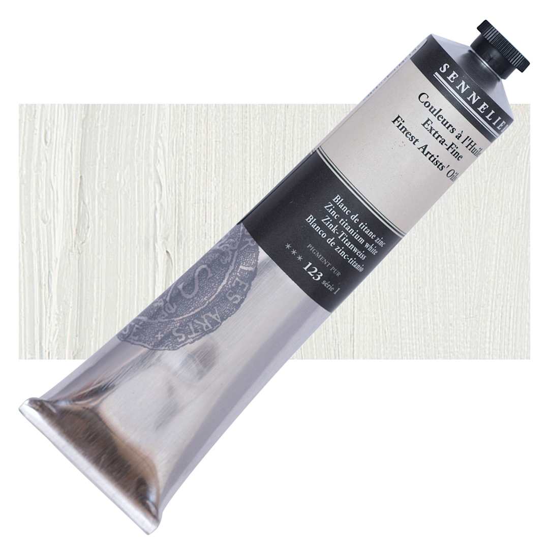 Open in modal - Sennelier Artists' Extra Fine Oil Paint - Zinc Titanium White, 200 ml tube and swatch