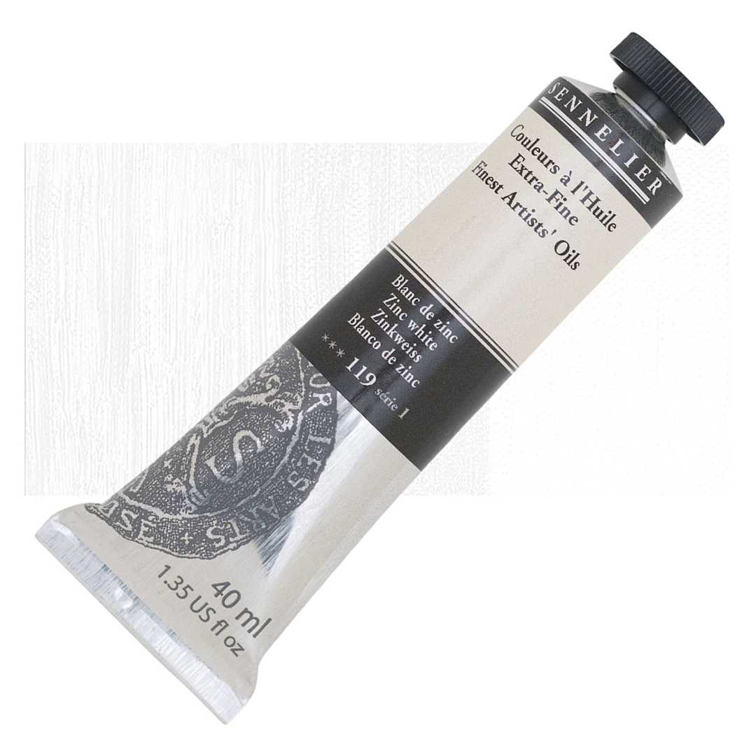 Open in modal - Sennelier Artists' Extra Fine Oil Paint - Zinc White, 40 ml Tube and swatch