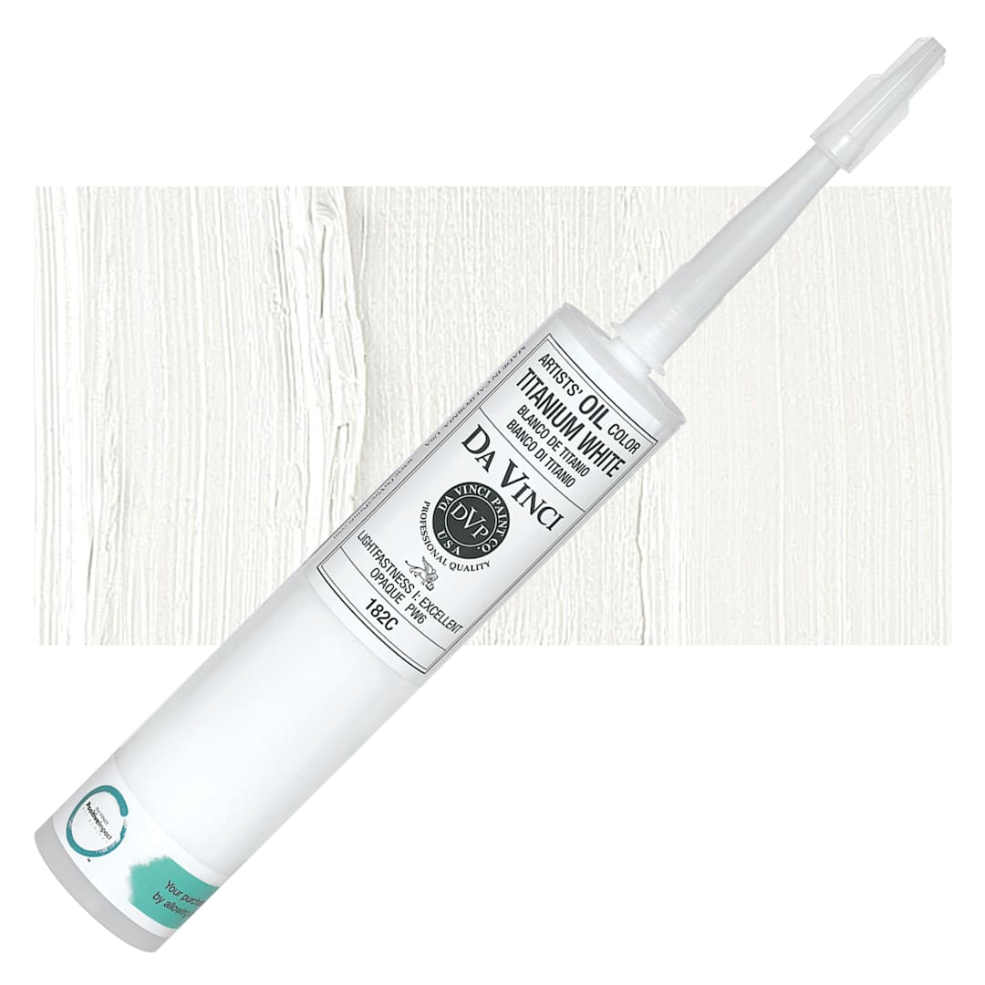 Open in modal - Da Vinci Artists' Oil Color - Titanium White, 300 ml cartridge and swatch