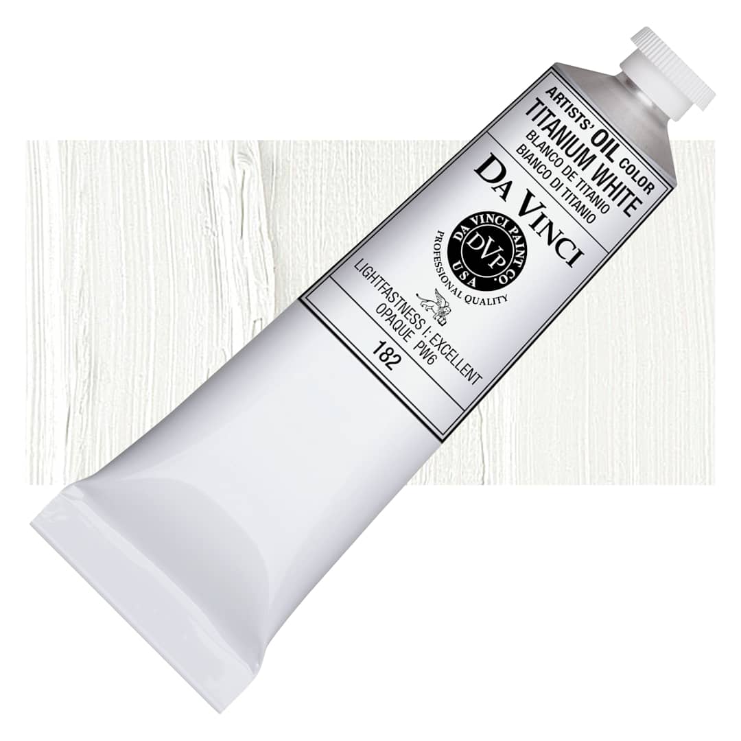 Open in modal - Da Vinci Artists' Oil Color - Titanium White, 150 ml tube and swatch