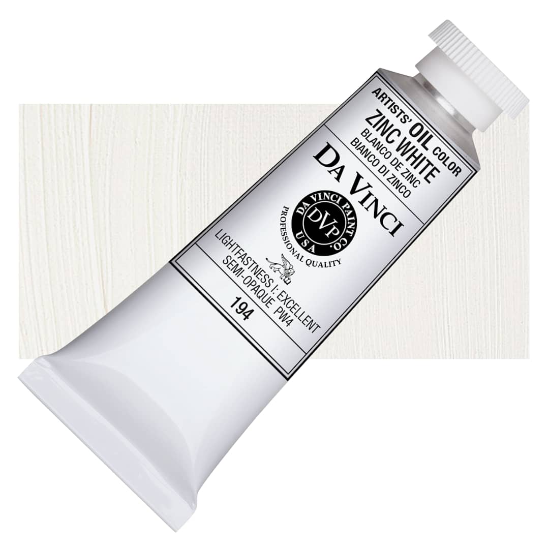 Open in modal - Da Vinci Artists' Oil Color - Zinc White, 37 ml Tube and swatch