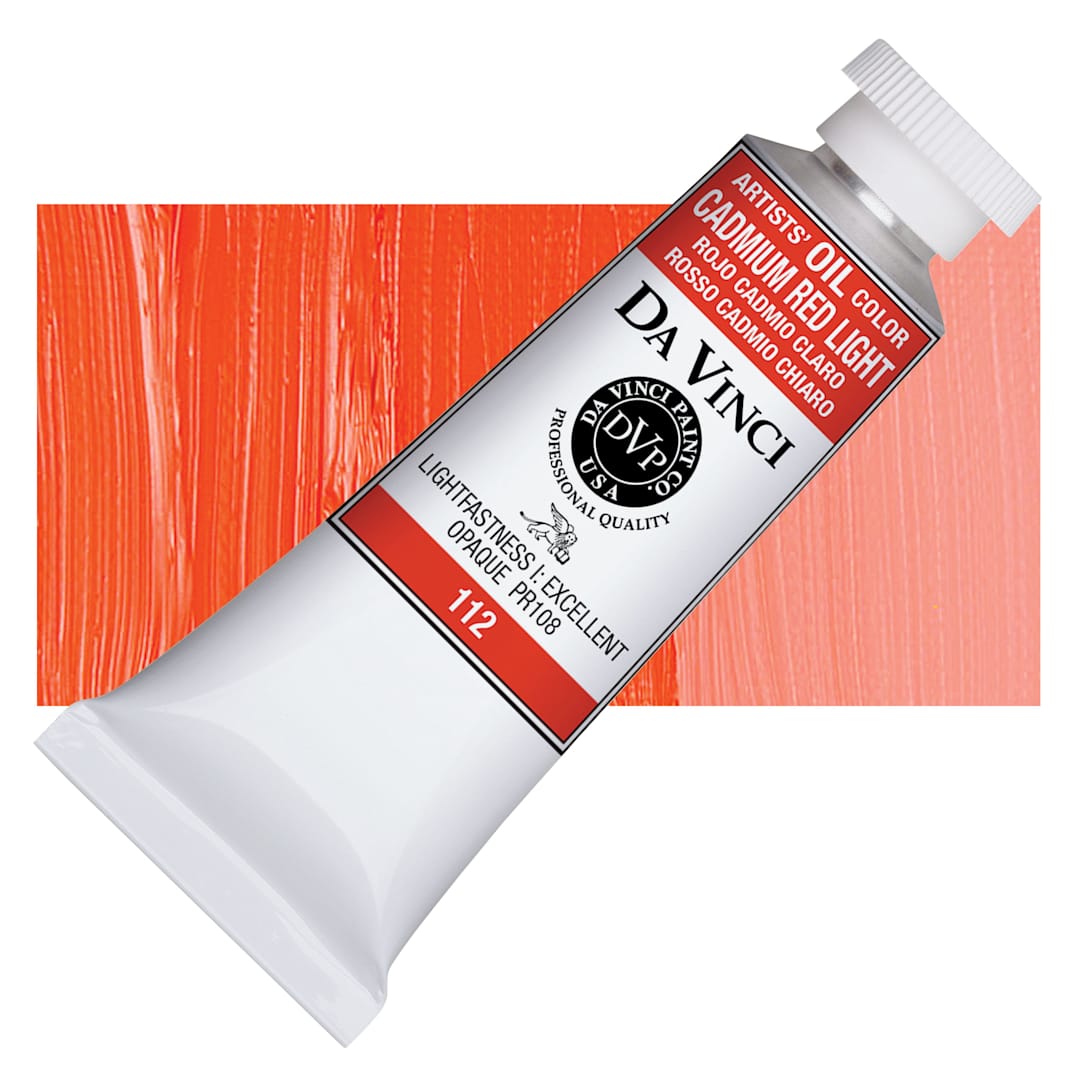 Open in modal - Da Vinci Artists' Oil Color - Cadmium Red Light, 37 ml Tube and swatch