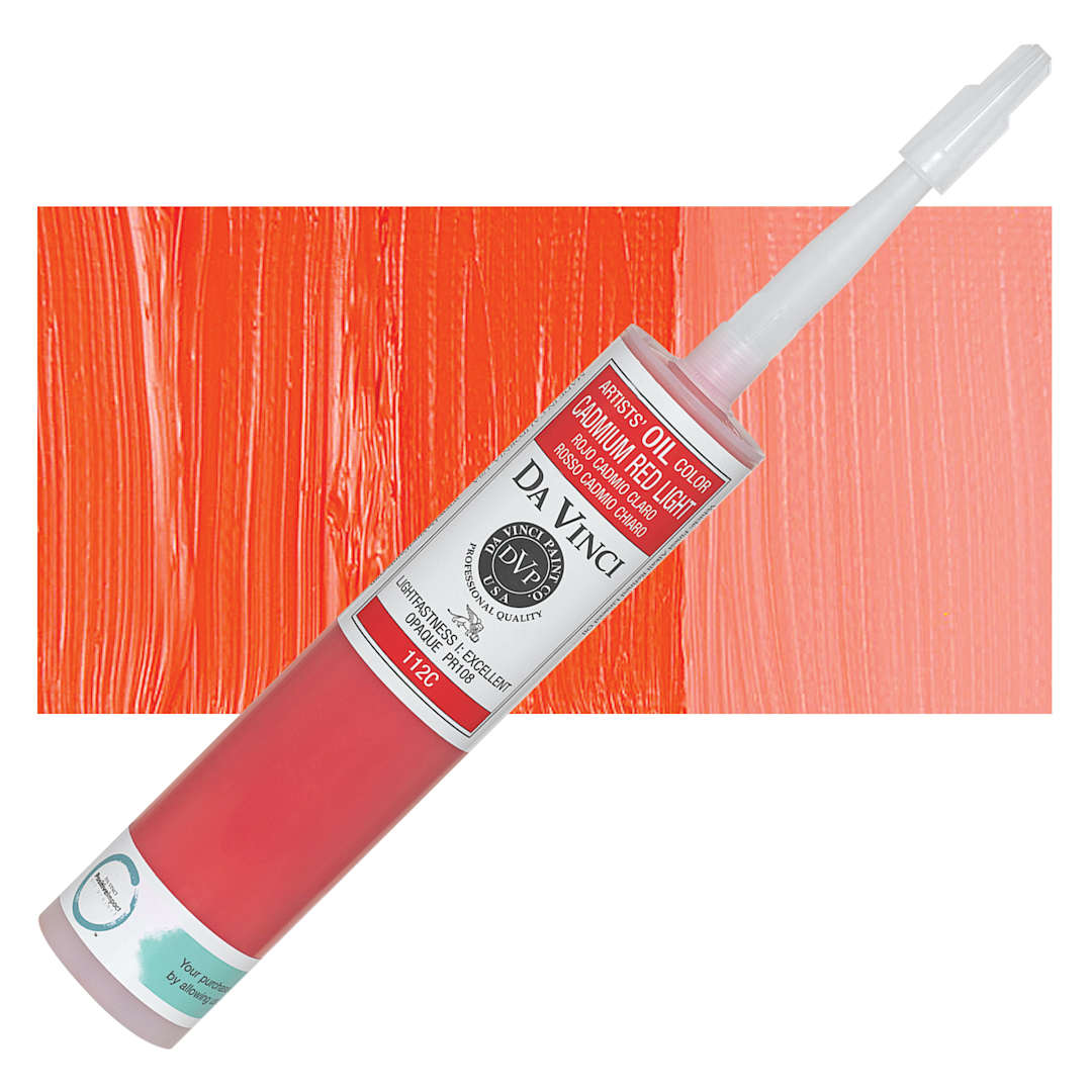 Open in modal - Da Vinci Artists' Oil Color - Cadmium Red Light, 300 ml Cartridge and swatch