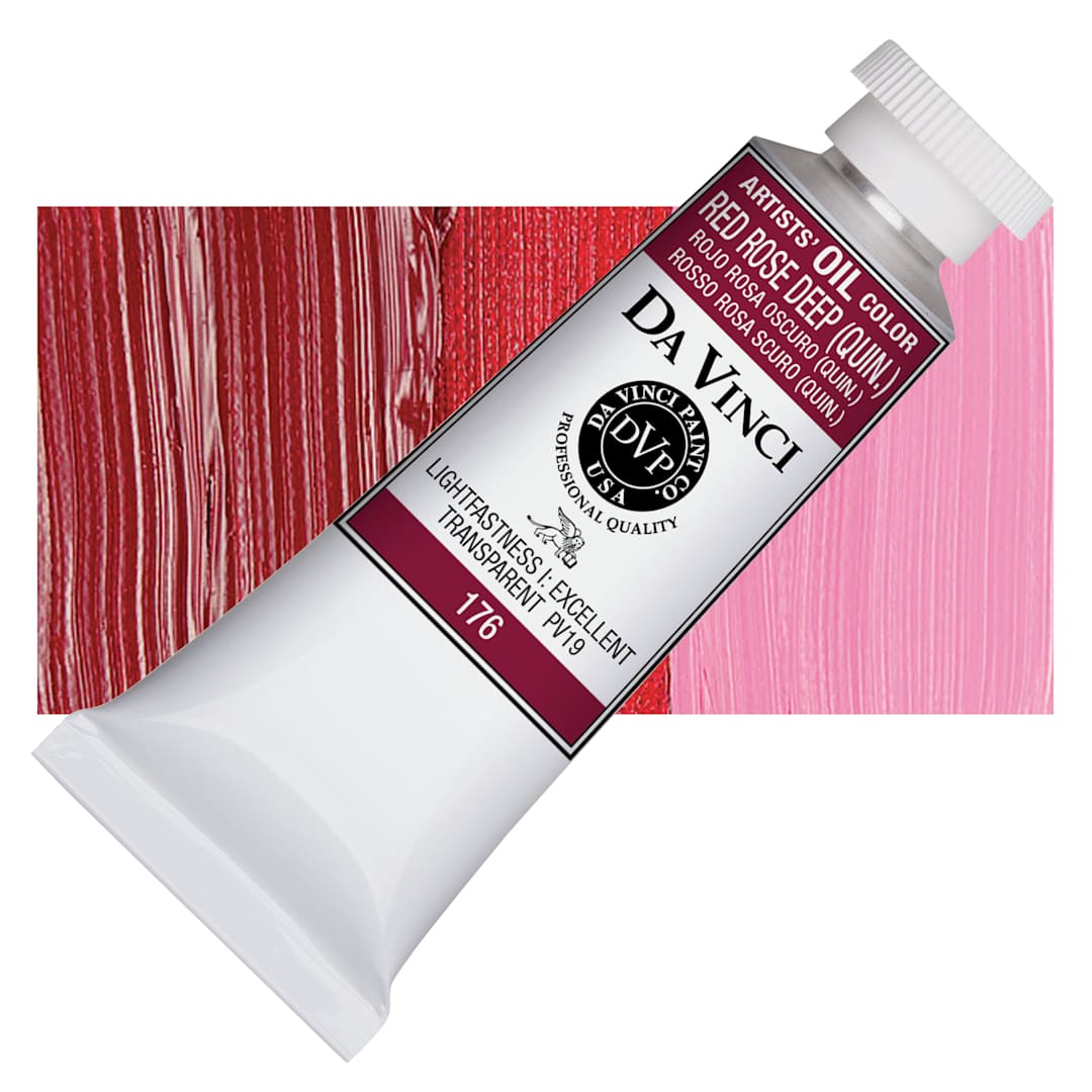 Open in modal - Da Vinci Artists' Oil Color - Red Rose Deep, 37 ml Tube and swatch