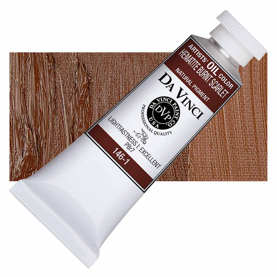 Open in modal - Da Vinci Artists' Oil Color - Hematite Burnt Scarlet, 37 ml Tube and swatch