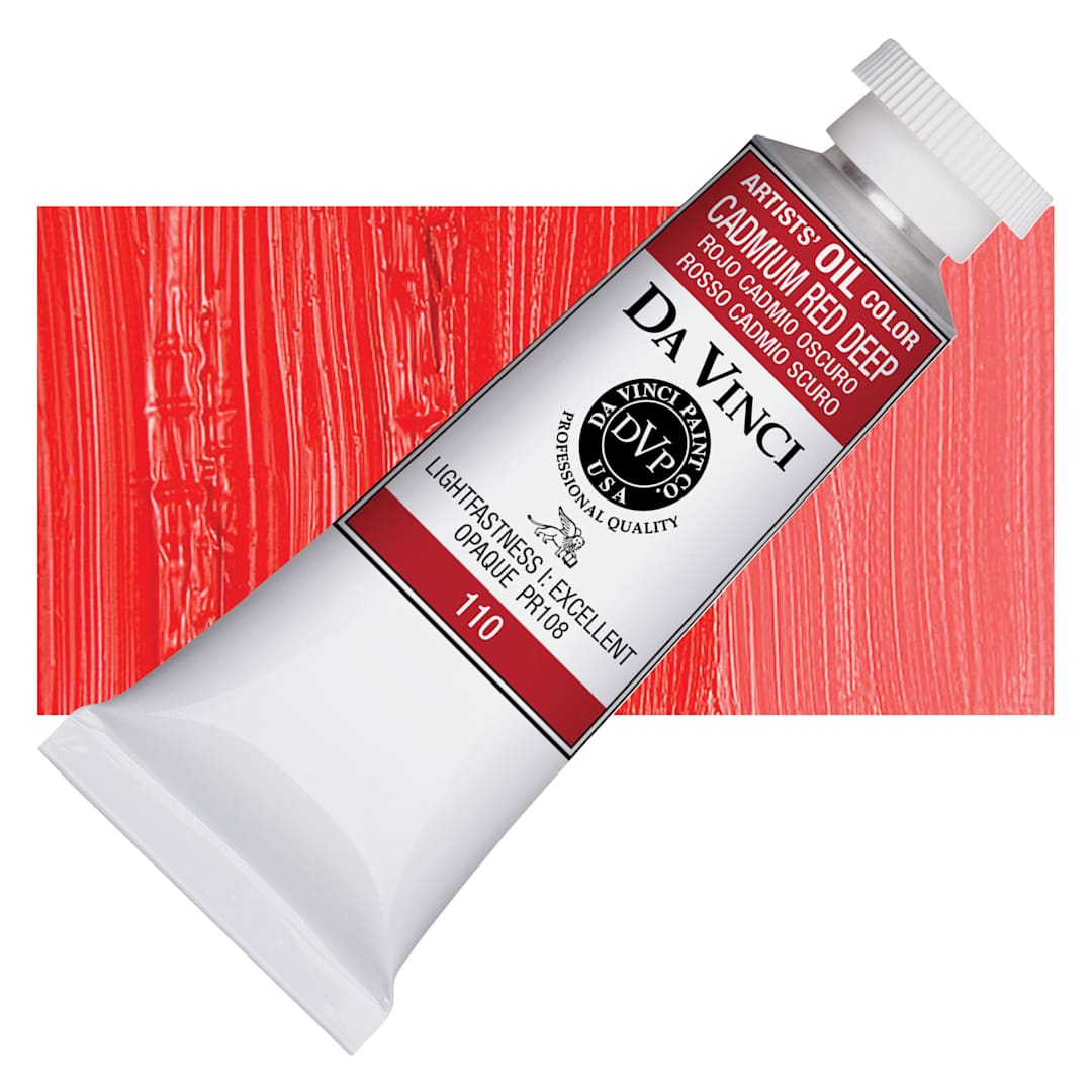 Open in modal - Da Vinci Artists' Oil Color - Cadmium Red Deep, 37 ml Tube and swatch