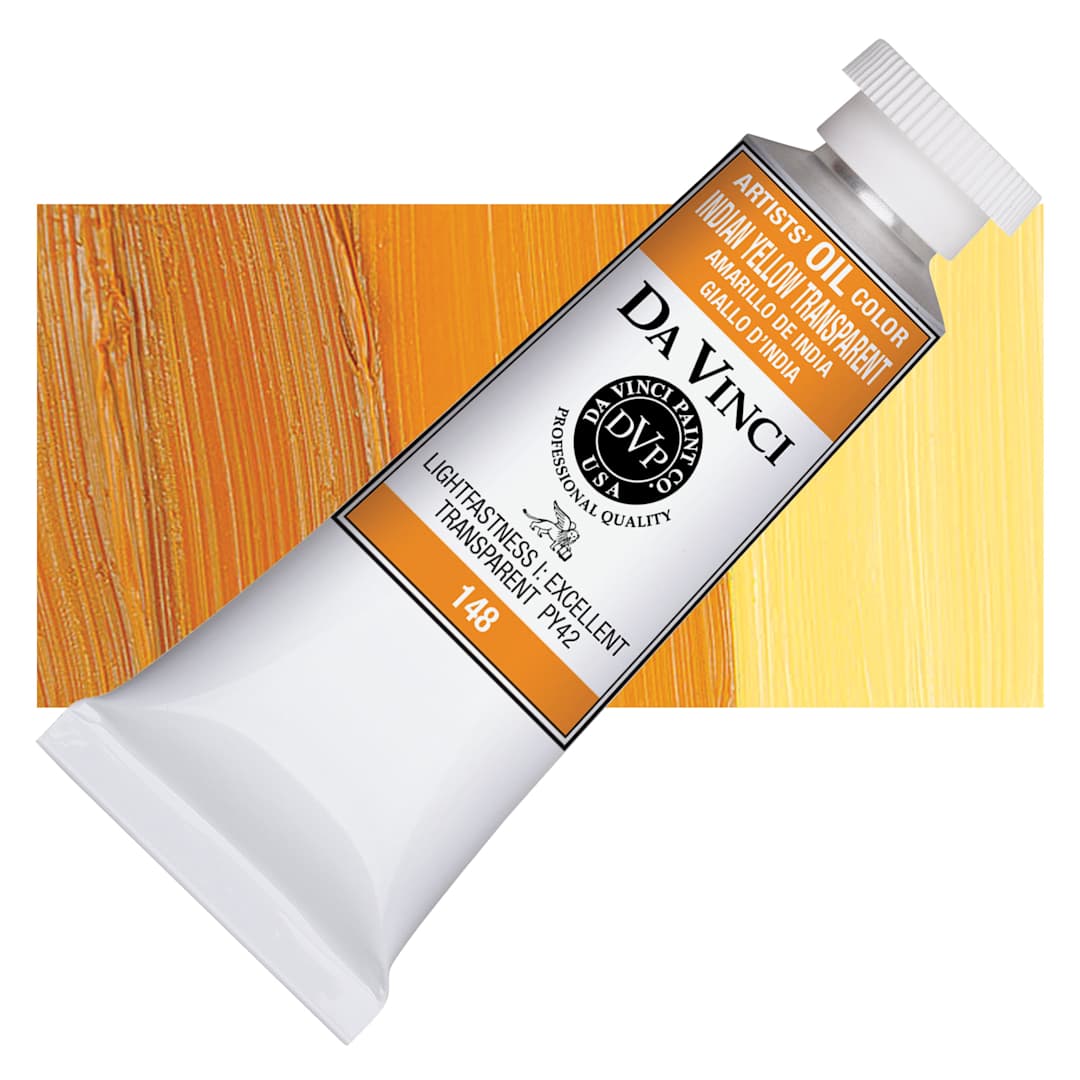 Open in modal - Da Vinci Artists' Oil Color - Indian Yellow Transparent, 37 ml Tube and swatch
