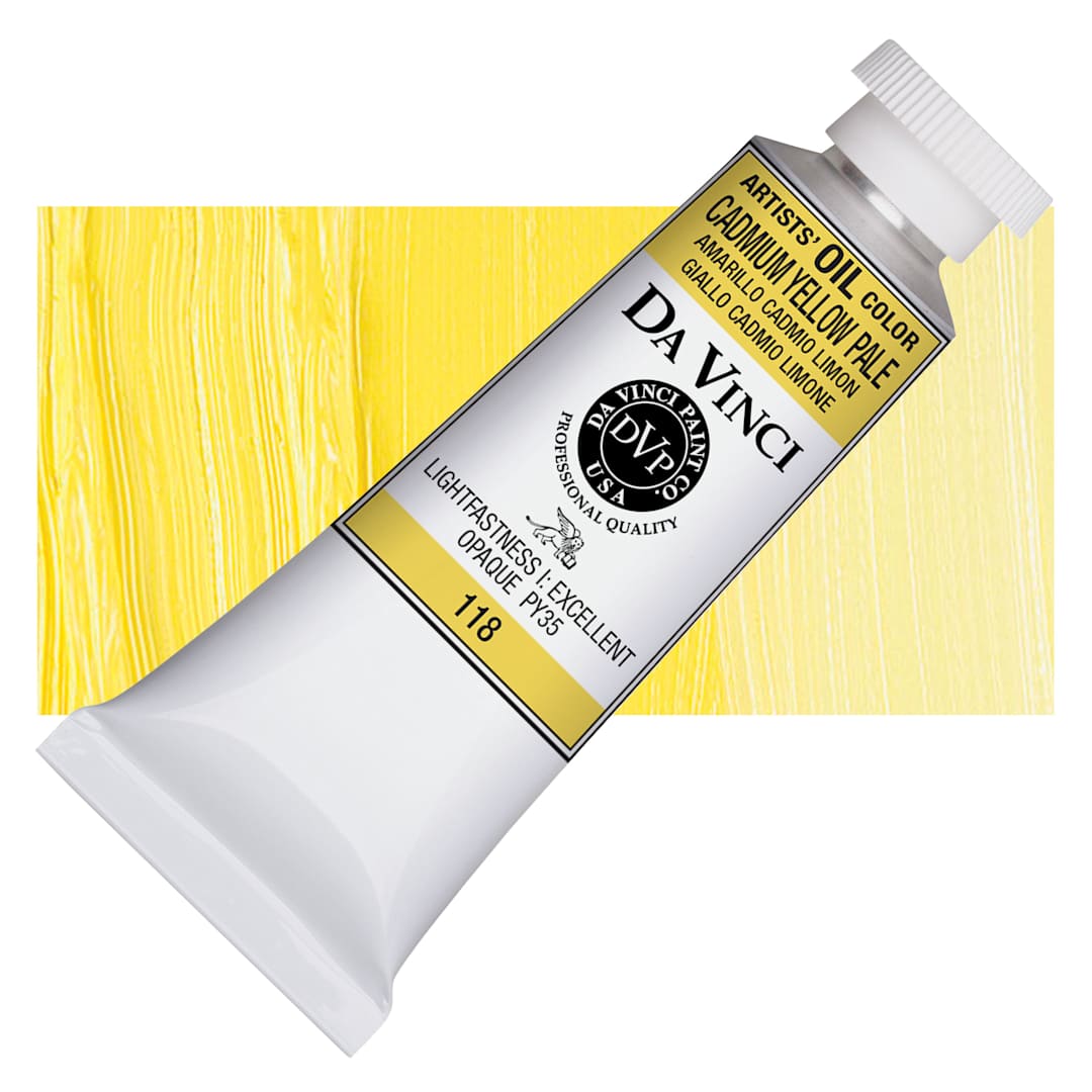 Open in modal - Da Vinci Artists' Oil Color - Cadmium Yellow Pale, 37 ml Tube and swatch