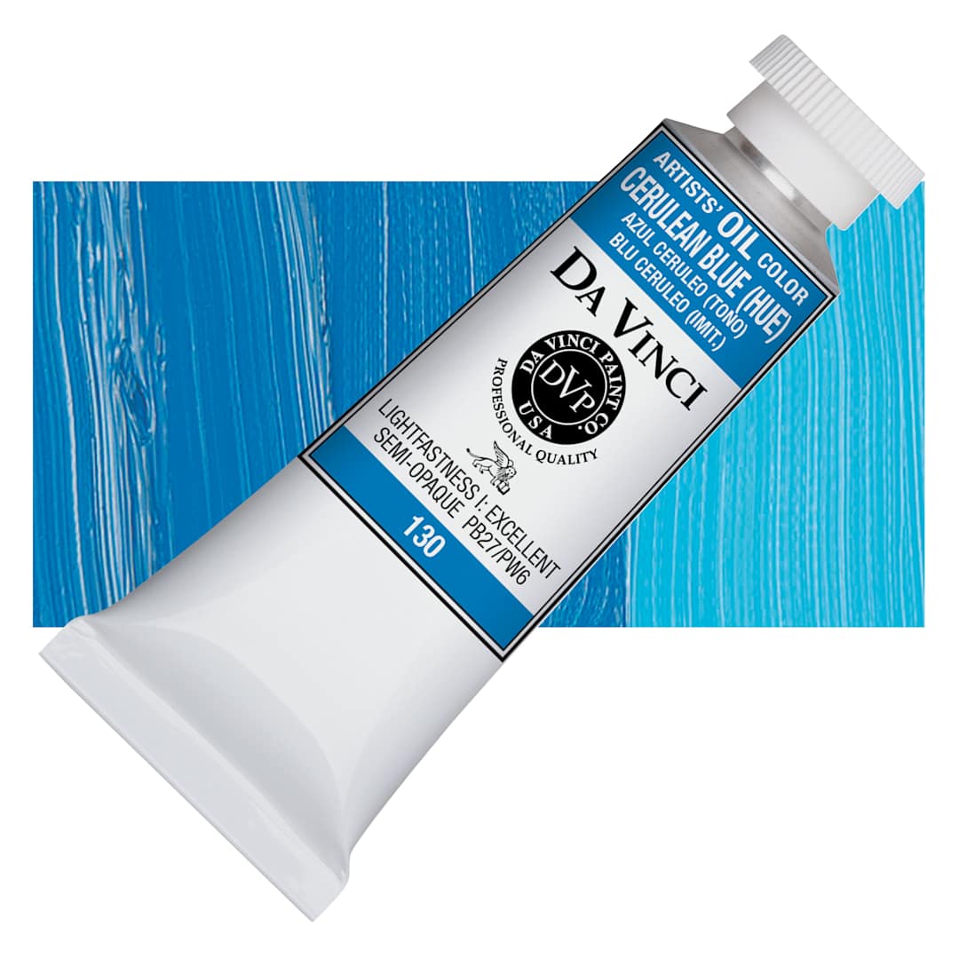 Open in modal - Da Vinci Artists' Oil Color - Cerulean Blue Hue, 37 ml Tube and swatch