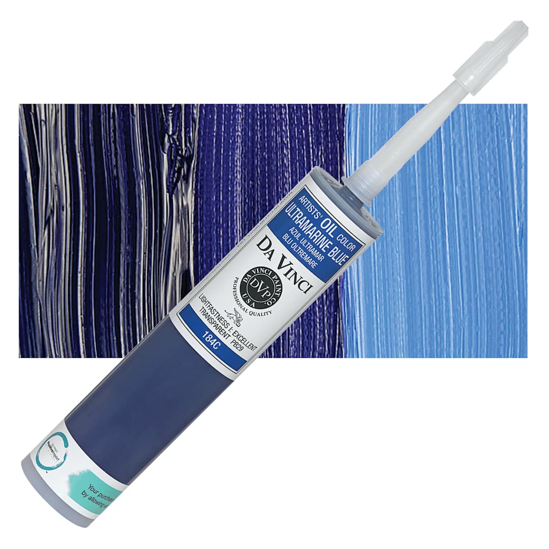 Open in modal - Da Vinci Artists' Oil Color - Ultramarine Blue, 300 ml cartridge and swatch
