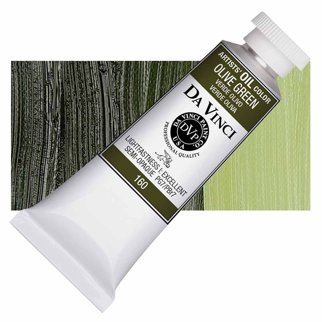Open in modal - Da Vinci Artists' Oil Color - Olive Green, 37 ml Tube and swatch