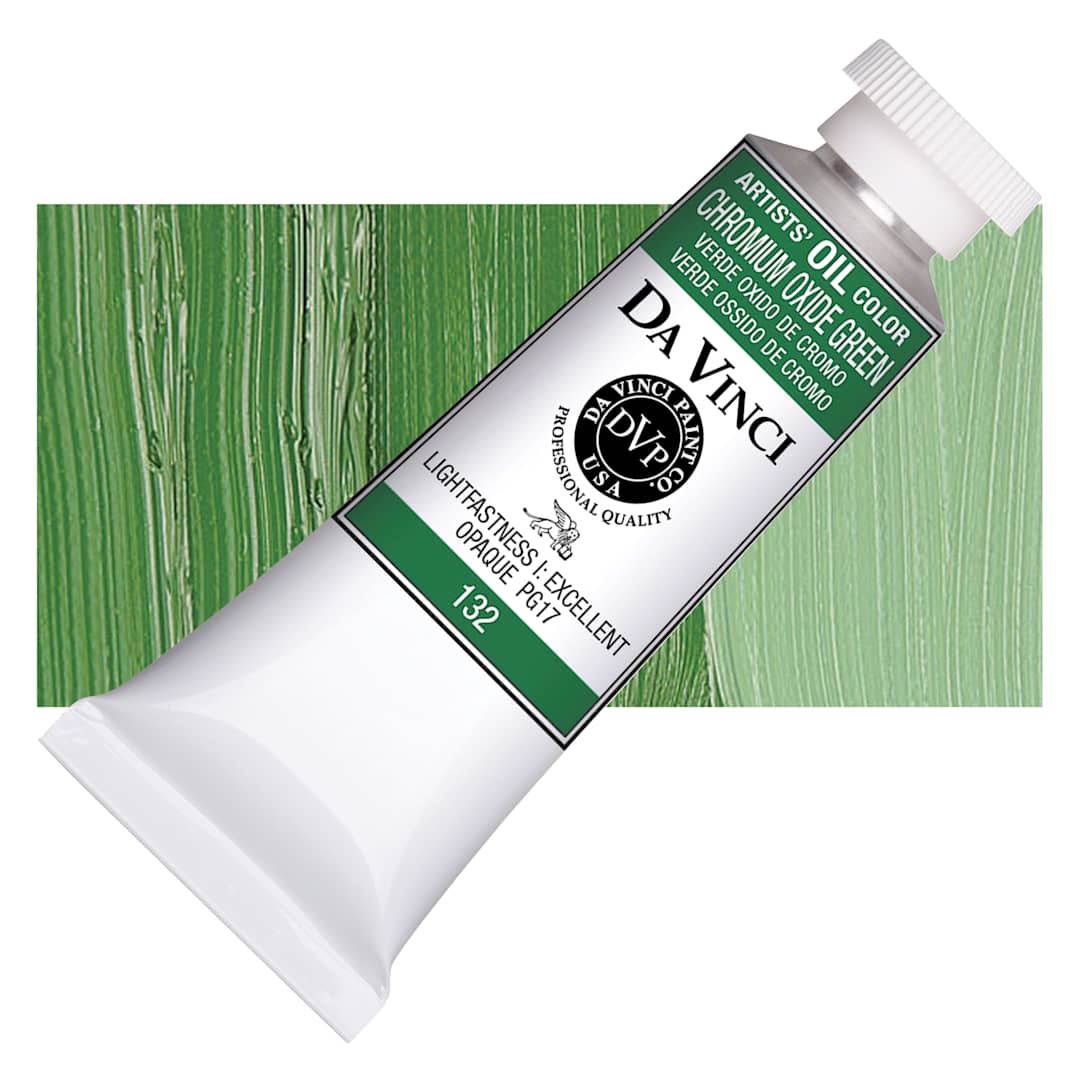 Open in modal - Da Vinci Artists' Oil Color - Chromium Oxide Green, 37 ml Tube and swatch