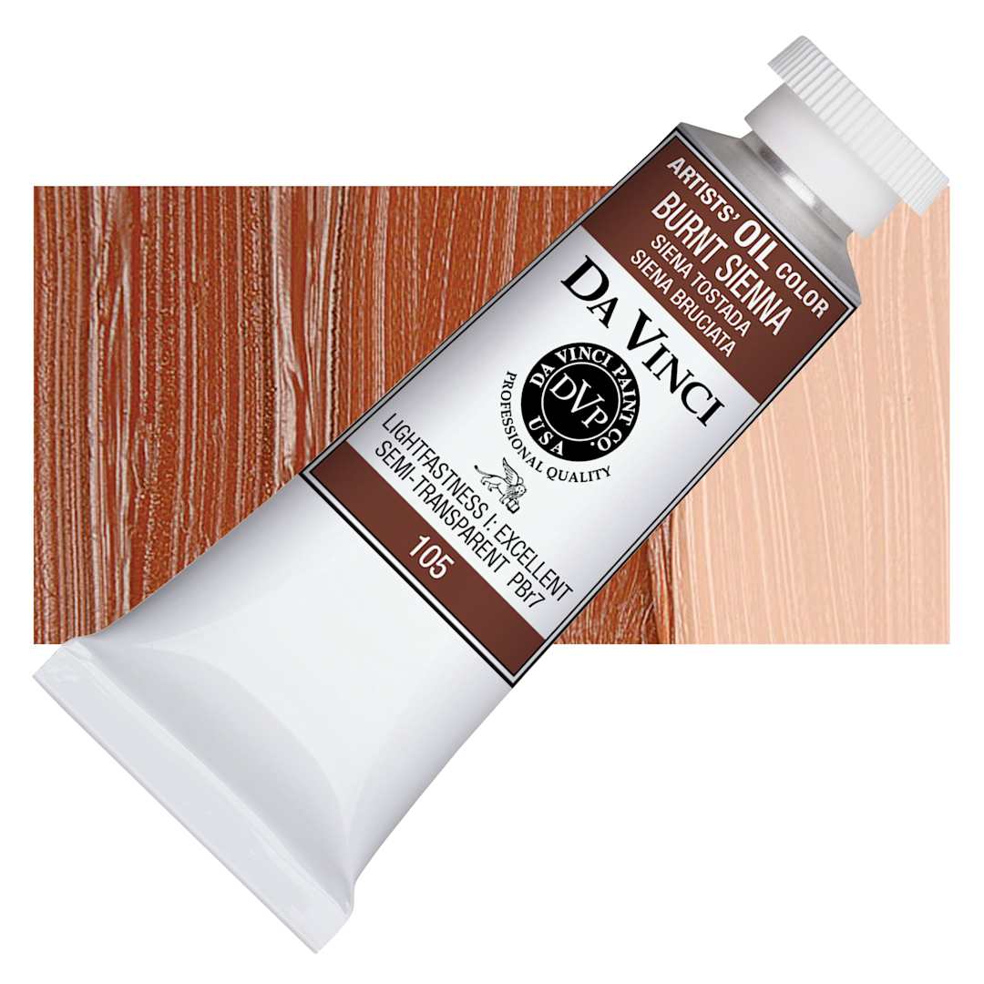 Open in modal - Da Vinci Artists' Oil Color - Burnt Sienna, 37 ml Tube and swatch