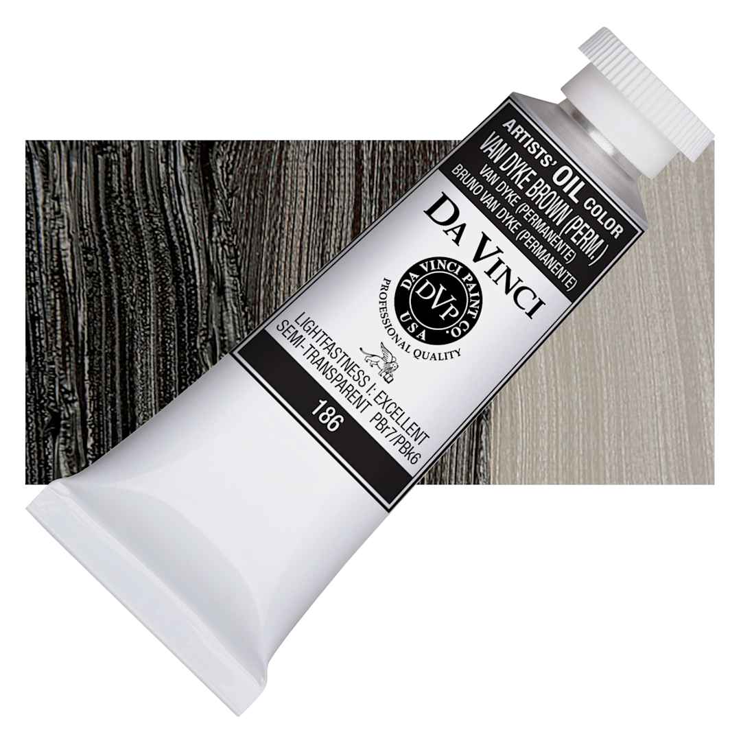 Open in modal - Da Vinci Artists' Oil Color - Van Dyck Brown, 37 ml Tube and swatch