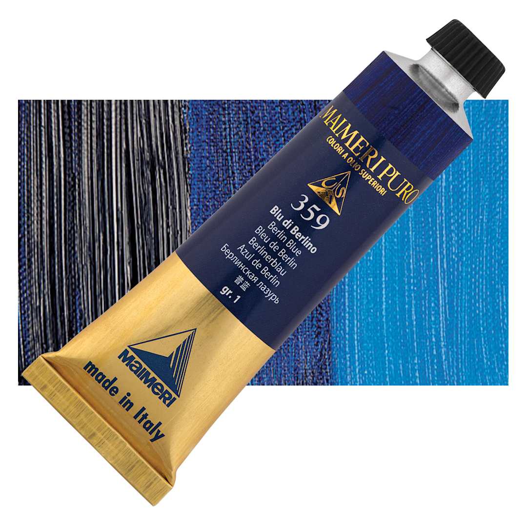 Open in modal - Maimeri Puro Oil Color - Berlin Blue, 40 ml tube and swatch