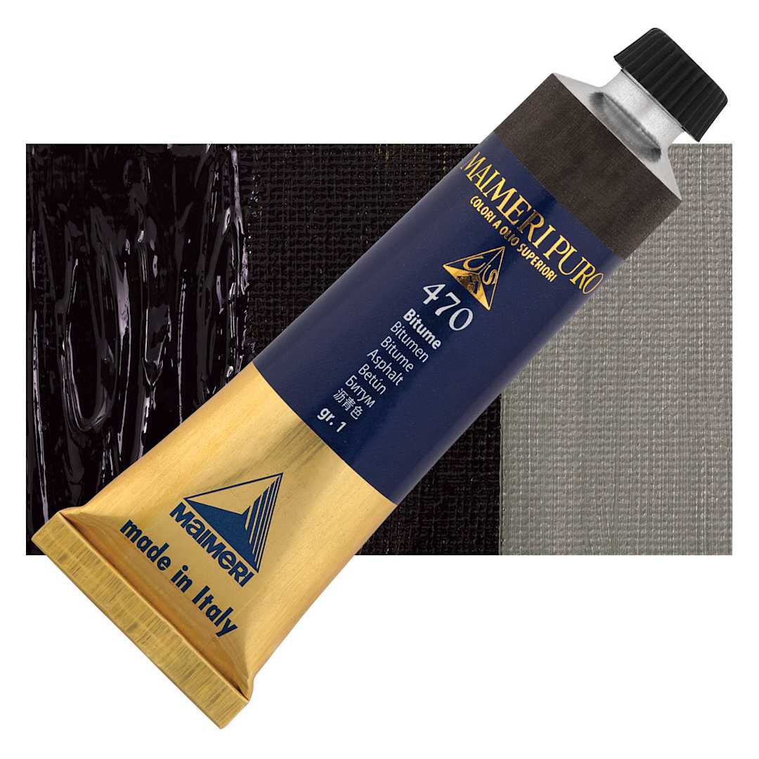 Open in modal - Maimeri Puro Oil Color - Bitumen, 40 ml Tube and swatch