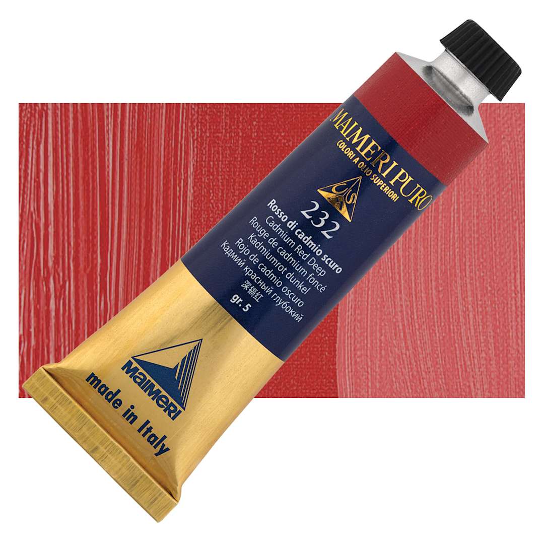 Open in modal - Maimeri Puro Oil Color - Cadmium Red Deep, 40 ml tube and swatch