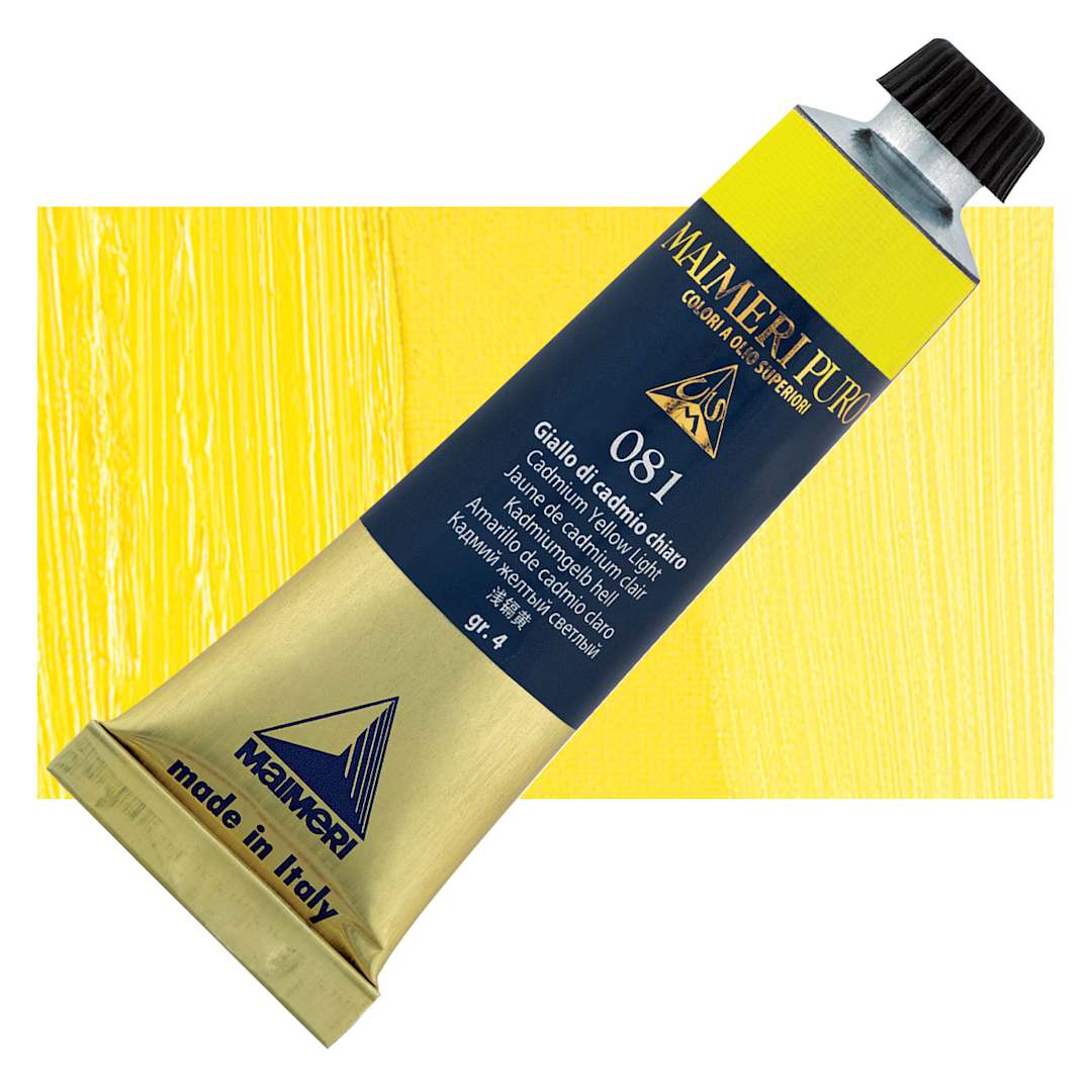 Open in modal - Maimeri Puro Oil Color - Cadmium Yellow Light, 40 ml tube and swatch