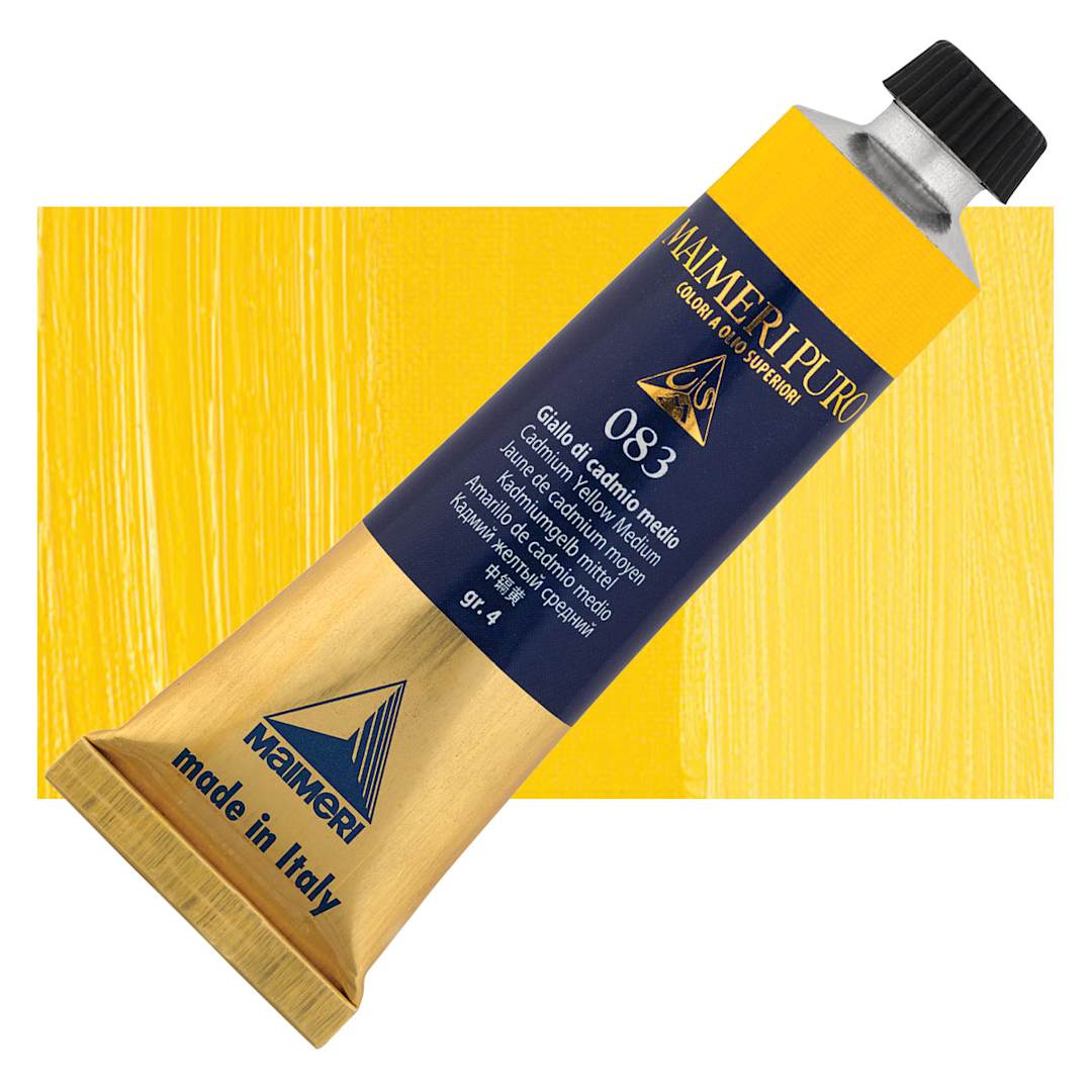 Open in modal - Maimeri Puro Oil Color - Cadmium Yellow Medium, 40 ml tube and swatch