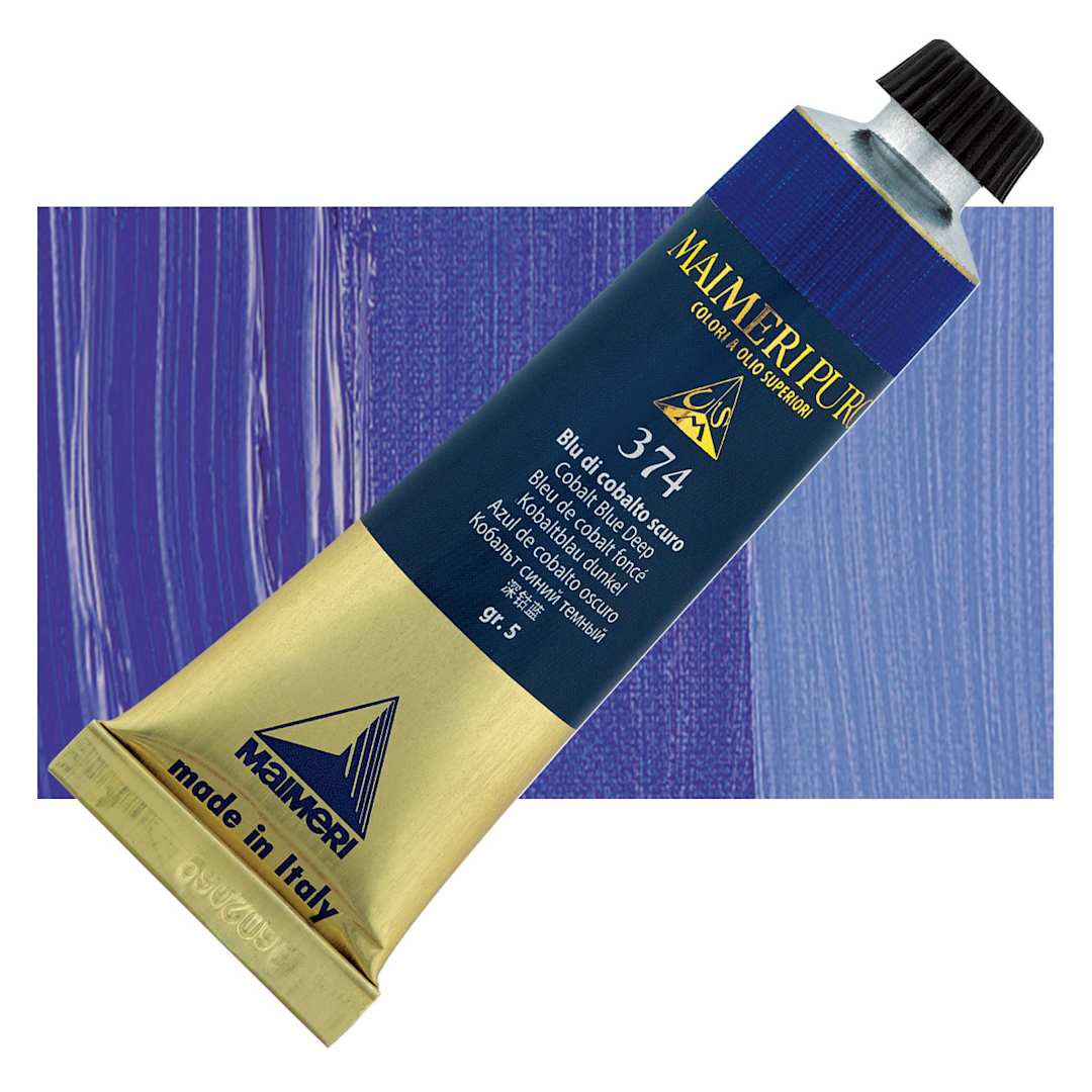 Open in modal - Maimeri Puro Oil Color - Cobalt Blue Deep, 40 ml tube and swatch