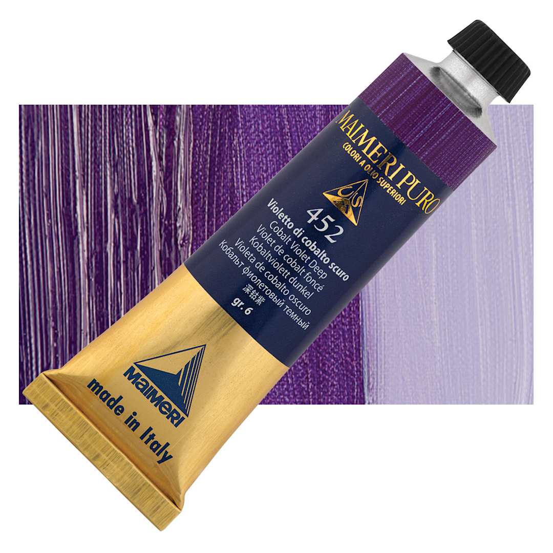 Open in modal - Maimeri Puro Oil Color - Cobalt Violet Deep, 40 ml tube and swatch