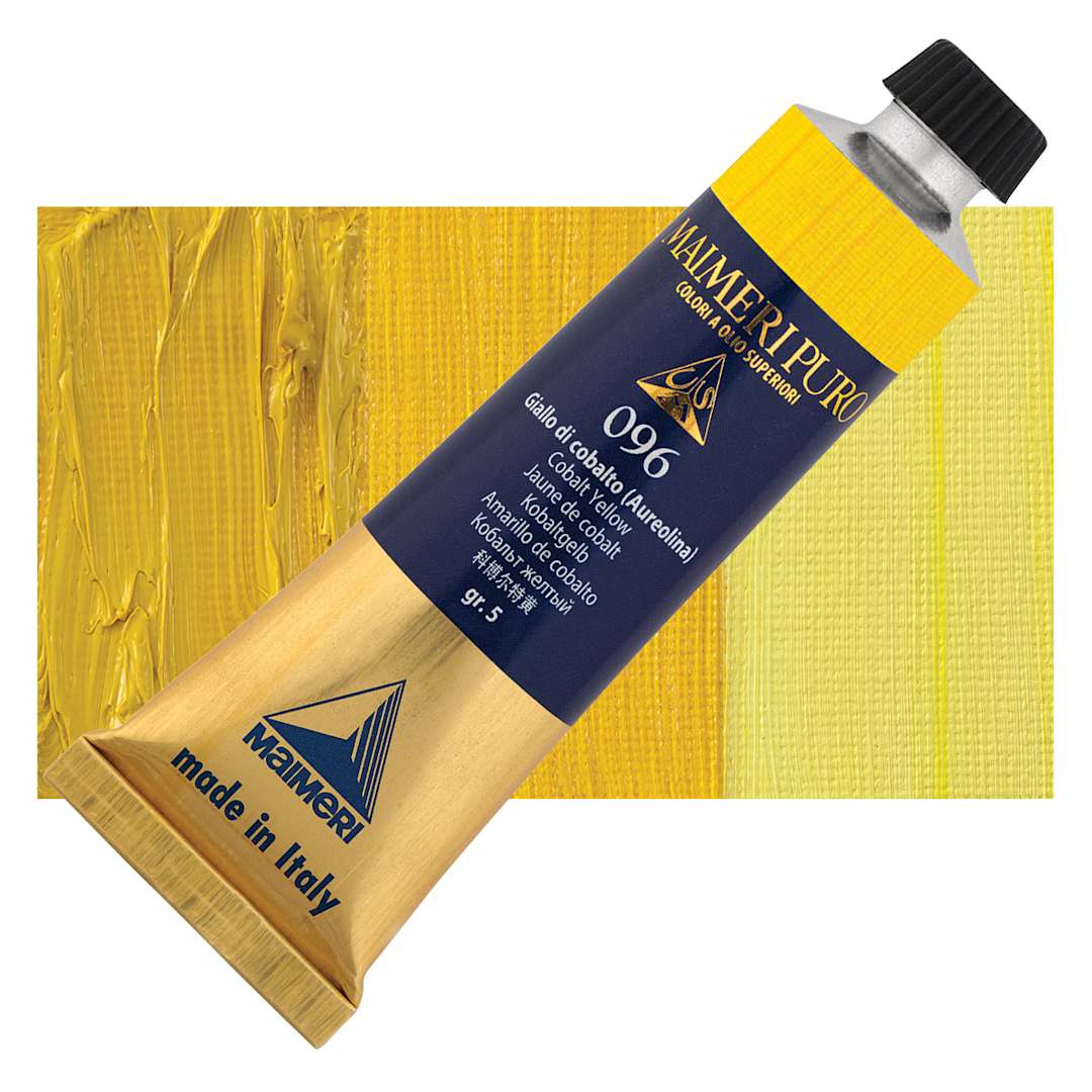 Open in modal - Maimeri Puro Oil Color - Cobalt Yellow, 40 ml Tube and swatch