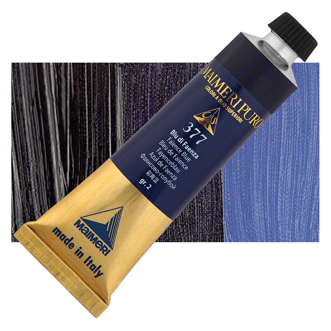 Open in modal - Maimeri Puro Oil Color - Faience Blue, 40 ml tube and swatch